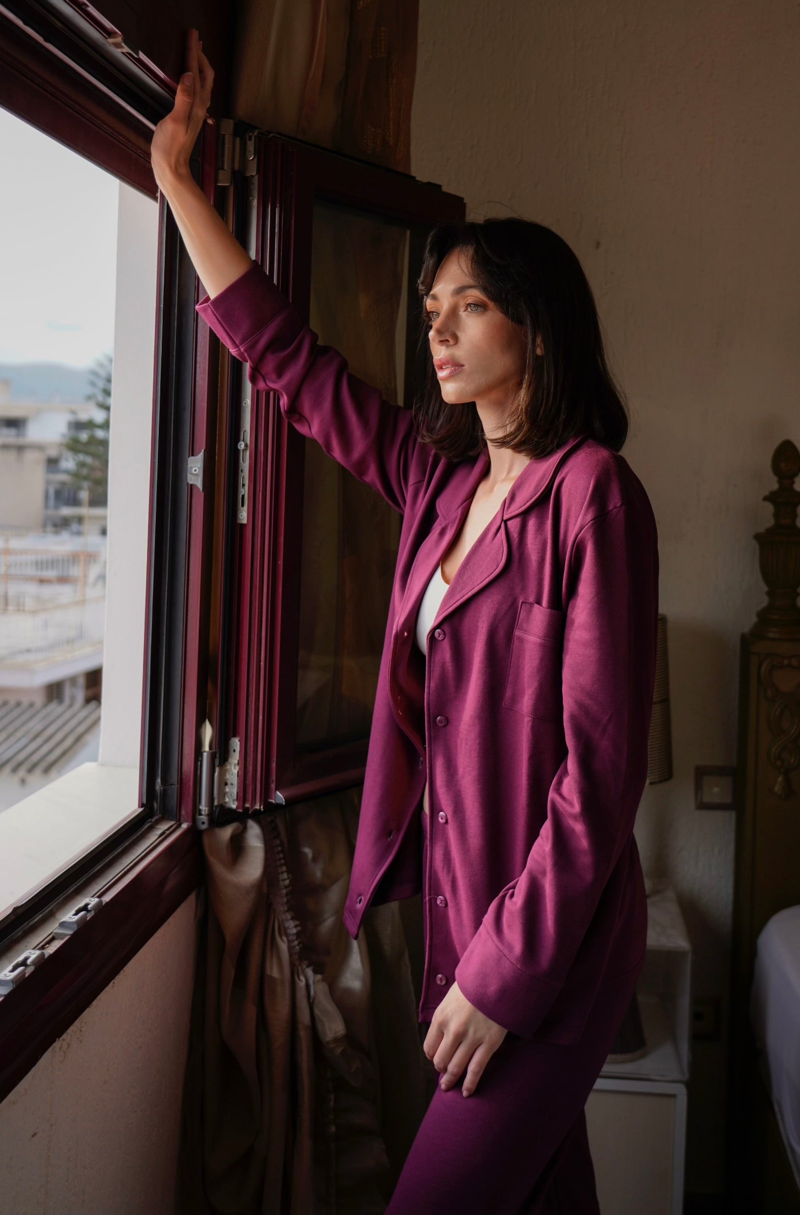 Aubergine Solid Pajama Set