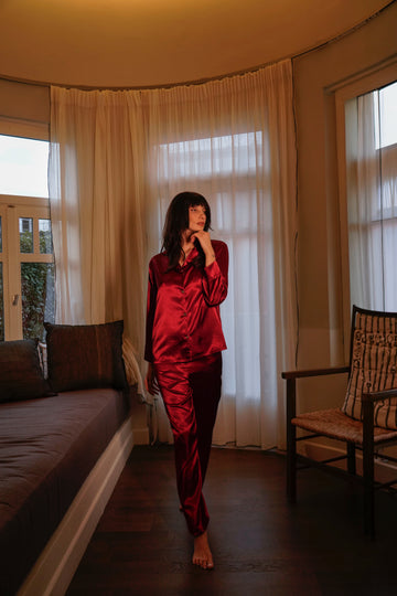 Silk Satin Pajama Set – Deep Red