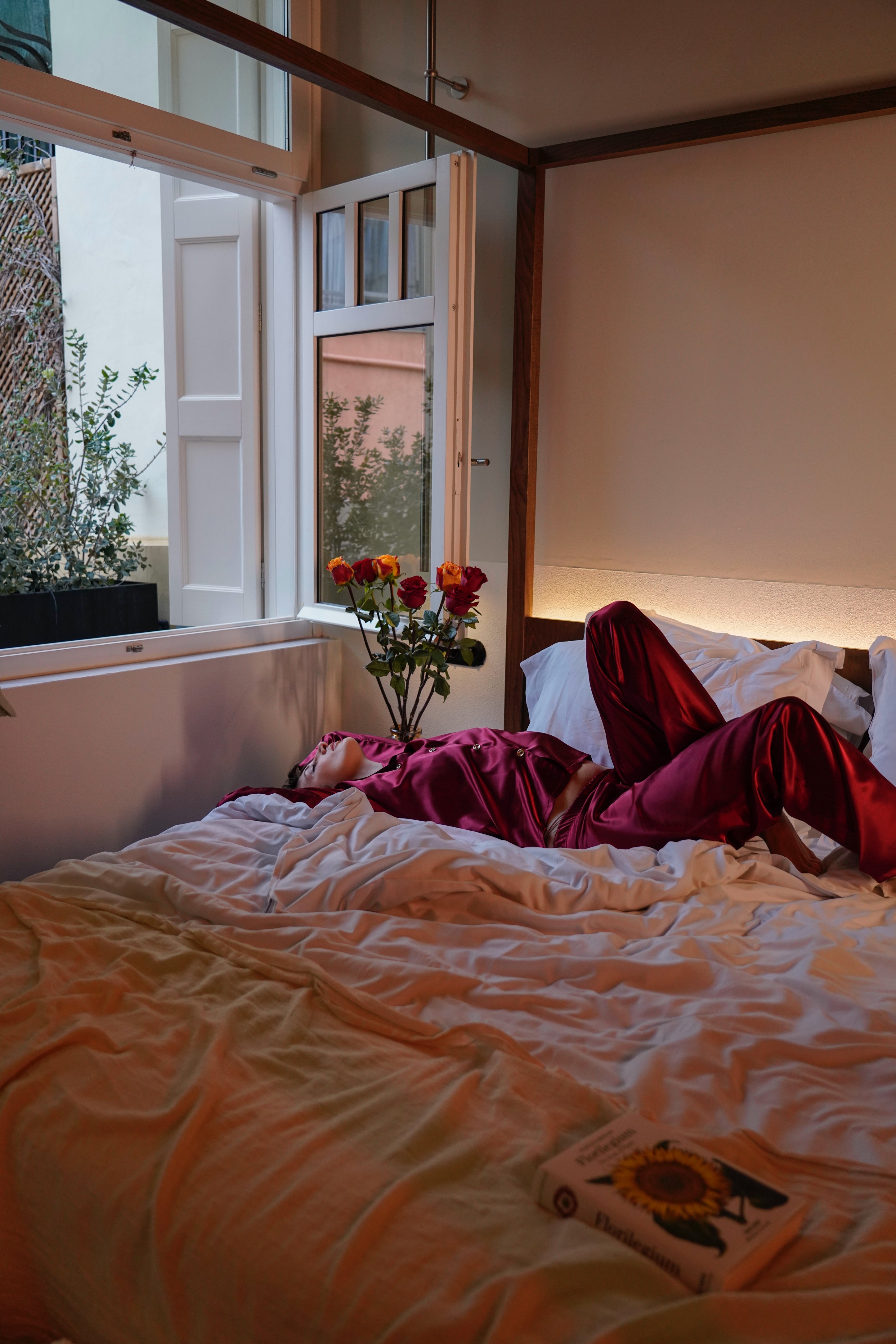 Silk Satin Pajama Set – Deep Red
