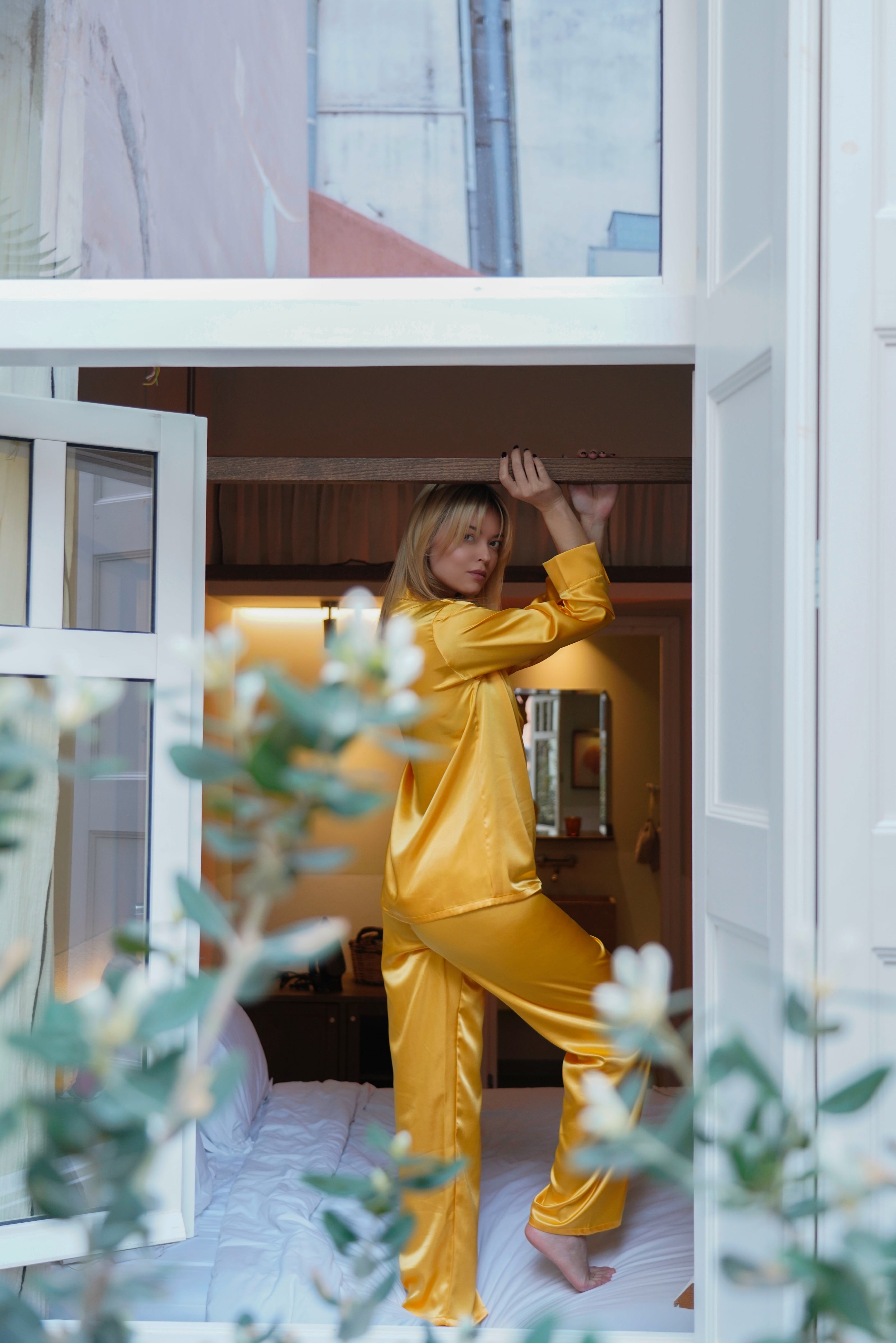 Silk Satin Pajama Set – Deep Yellow