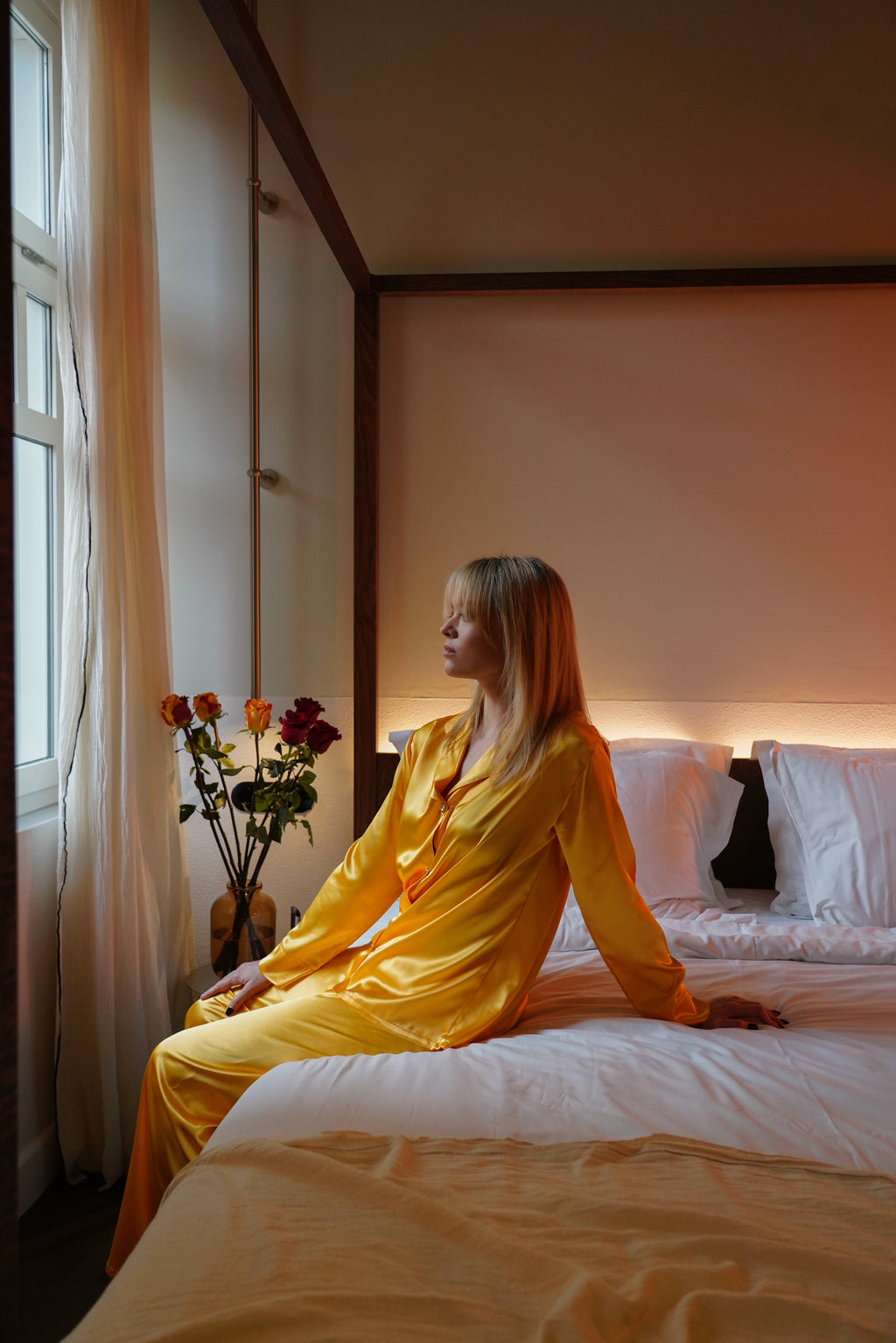 Silk Satin Pajama Set – Deep Yellow