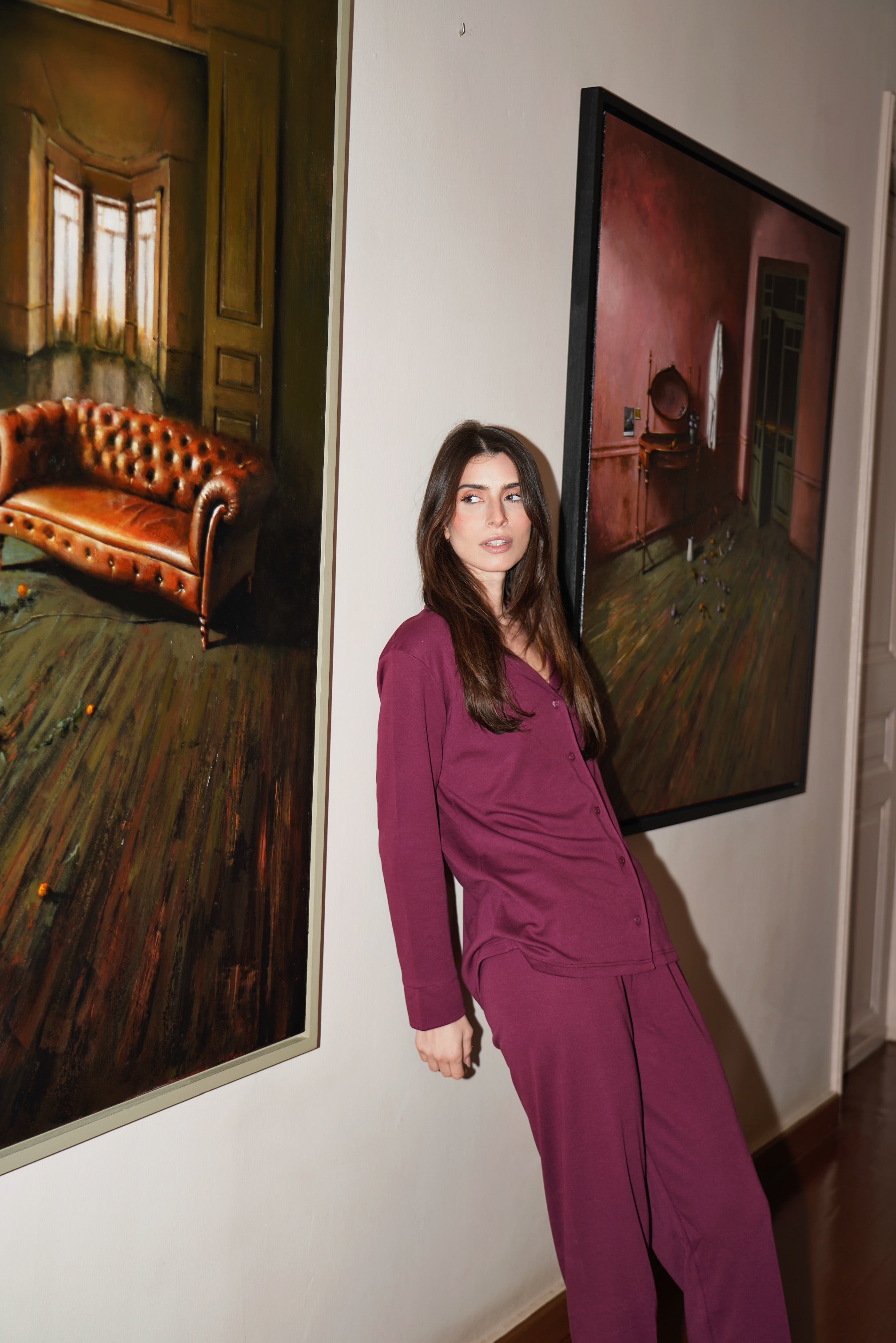 Aubergine Solid Pajama Set