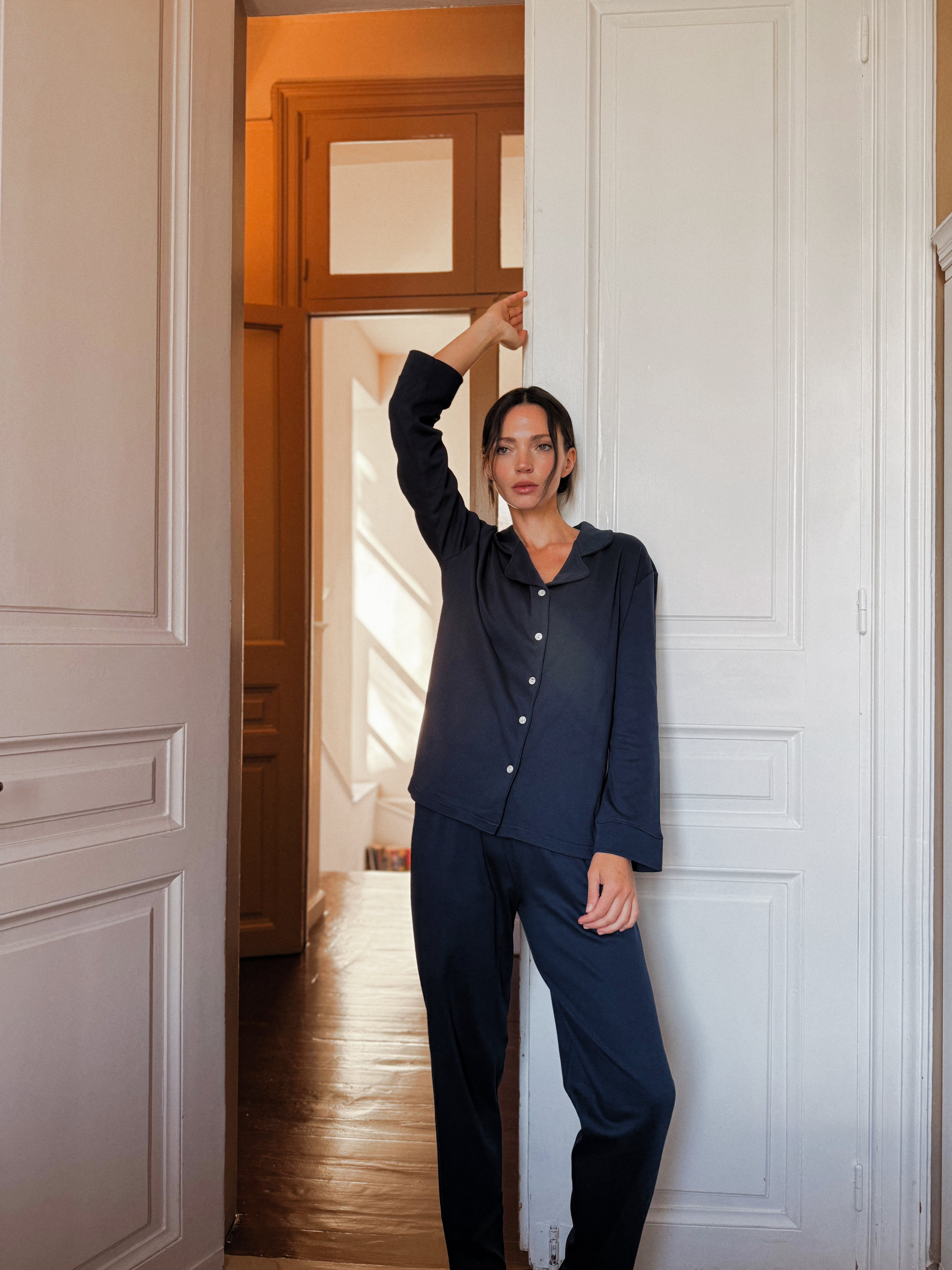 Cotton Pajama Set – Navy Blue
