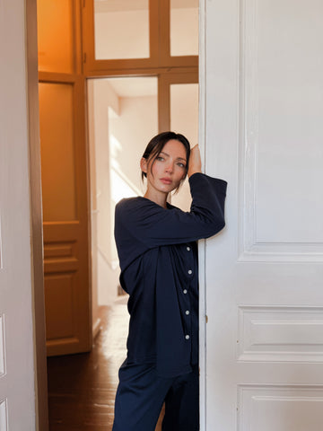 Cotton Pajama Set – Navy Blue
