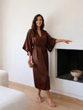 Chocolate Satin Kimono Robe – Elegant Loungewear