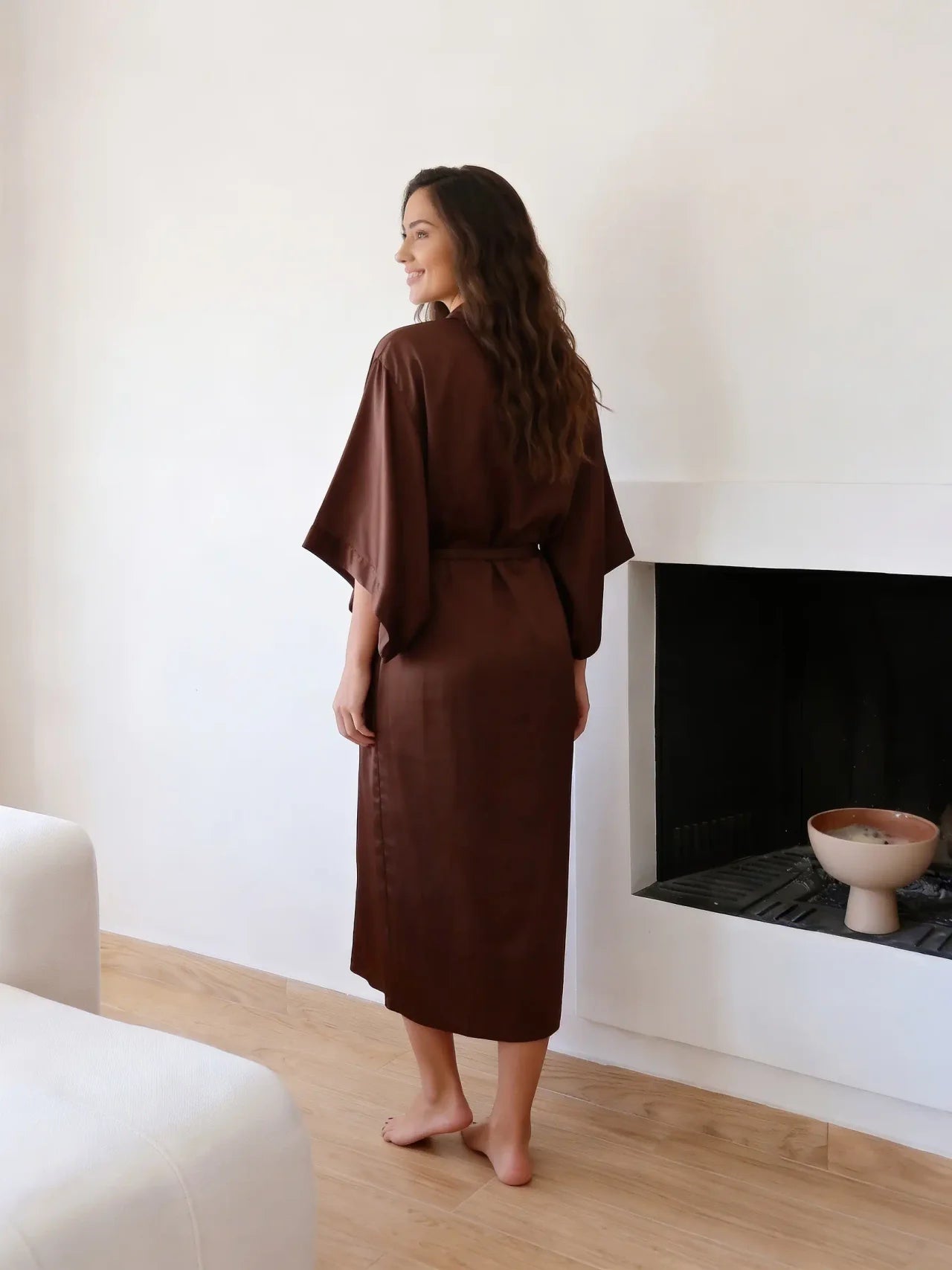 Chocolate Satin Kimono Robe – Elegant Loungewear